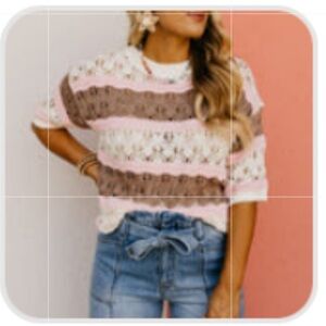 Pink and Brown Striped Women's Sweater Size Medium